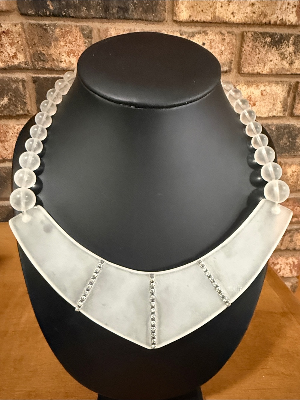 Vintage Clear Lucite and rhinestone statement modernist necklace